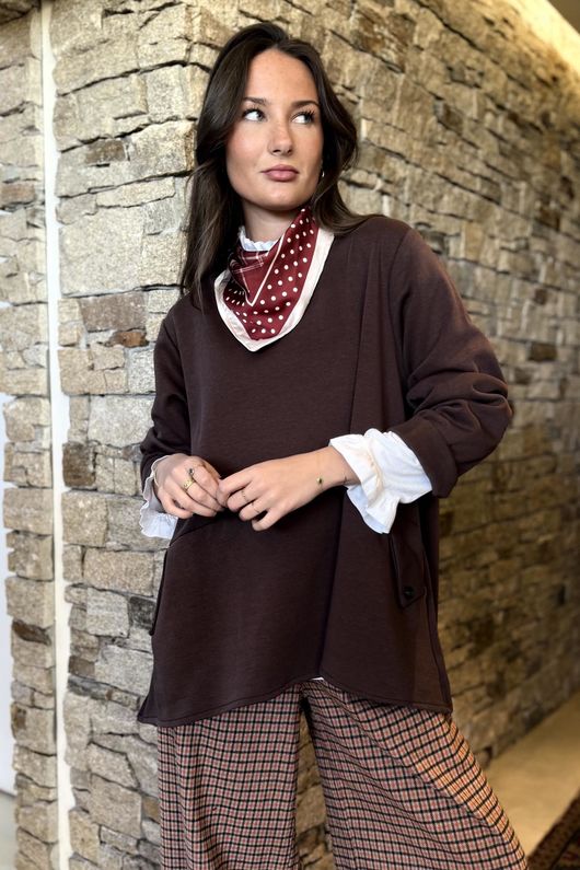 Sola Smart Tech Split Back Peplum Top Chocolate /15=